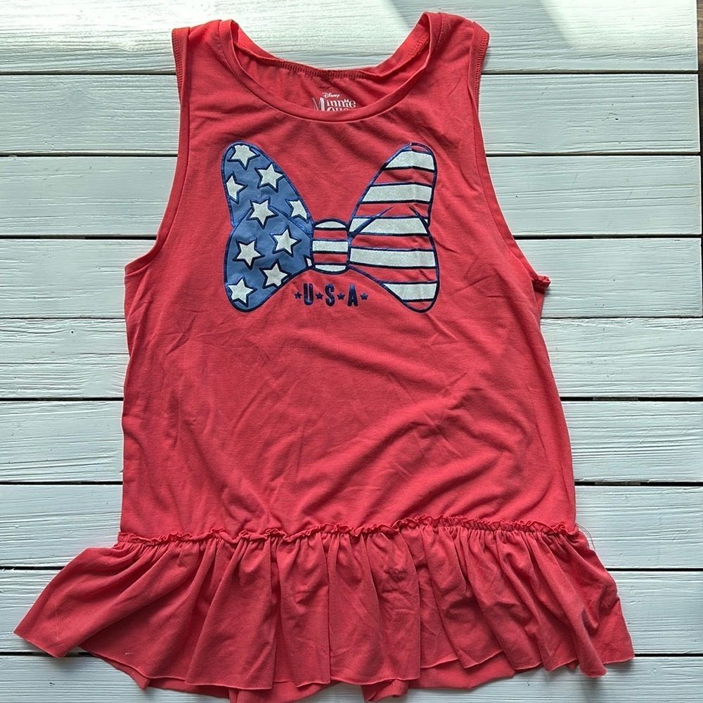 NWOT Disney Minnie Mouse Patriotic Tank Top Ruffle Bottom Kids XL